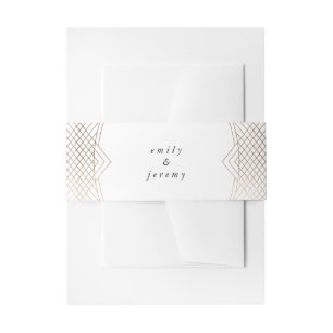 Bandeau De Faire-part Mariage d'Art Déco Géométrique Ovale Blanc Or