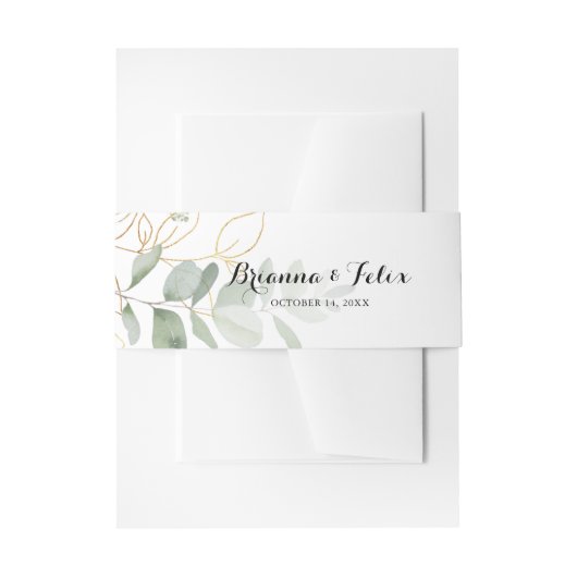 Bandeau De Faire-part Mariage de calligraphie Gold Green Foliage (Devant example)