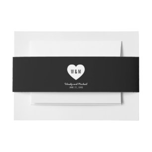 Bandeau De Faire-part Mariage de coeur de Monogramme noir et blanc
