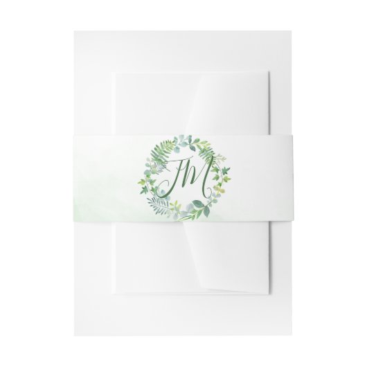 Bandeau De Faire-part Mariage de couronne de feuillage vert (Devant example)