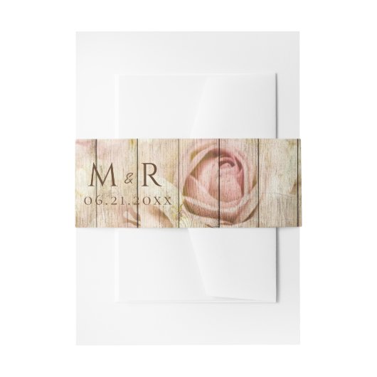 Bandeau De Faire-part Mariage de fleurs rose rose bois rustique (Devant example)