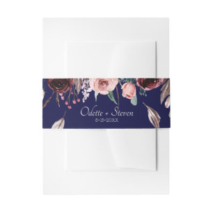 Bandeau De Faire-part Mariage de jardin moderne bleu marine et bordeaux