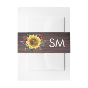 Bandeau De Faire-part Mariage de monogramme en bois de tournesol rustiqu
