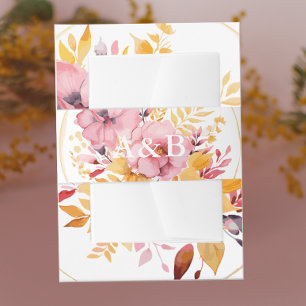 Bandeau De Faire-part Mariage de monogramme rose et jaune d'or