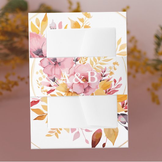 Bandeau De Faire-part Mariage de monogramme rose et jaune d'or