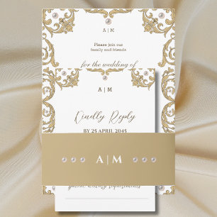 Bandeau De Faire-part Mariage de perles victorienne monogramme