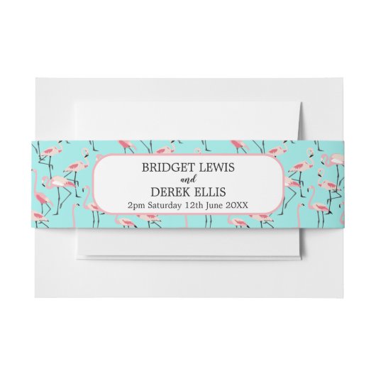 Bandeau De Faire-part Mariage de plage moderne Flamant rose bleu rose (Devant Example)