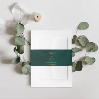Bandeau De Faire-part Mariage de police Emerald & Gold Script