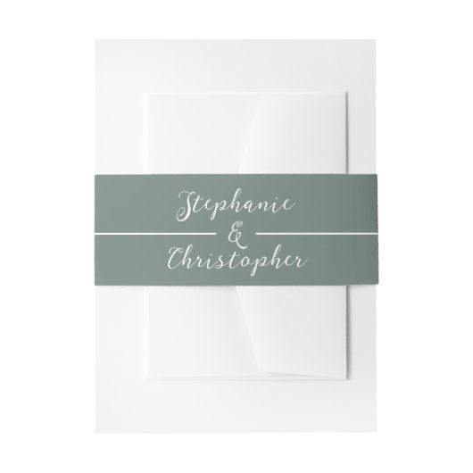 Bandeau De Faire-part Mariage de script blanc et vert Sage simple (Devant example)