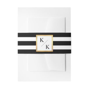 Bandeau De Faire-part Mariage de trame dorée noire blanche rayures