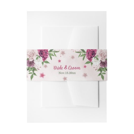 Bandeau De Faire-part Mariage de verdure rose mauve bordeaux (Devant example)