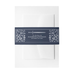 Bandeau De Faire-part Mariage d'épée d'or médiévale Bleu Argent