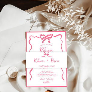 Bandeau De Faire-part Mariage d'esquisse de ruban à ruban à main rose