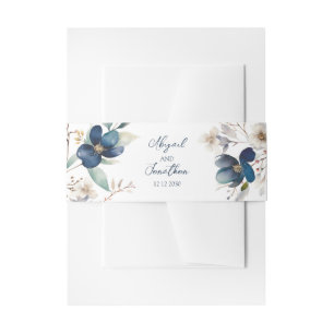 Bandeau De Faire-part Mariage d'hiver élégant aux fleurs bleues