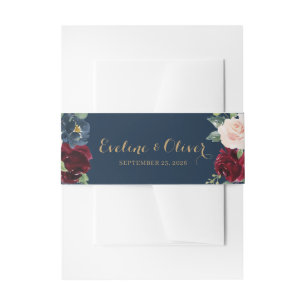 Bandeau De Faire-part Mariage d'or floral rose brush de la marine