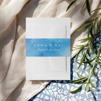 Bandeau De Faire-part Mariage Élégant au Thème Côtier Aquarelle Bleue
