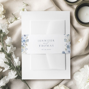 Bandeau De Faire-part Mariage Élégant aux Fleurs Sauvages Bleu Poussiére