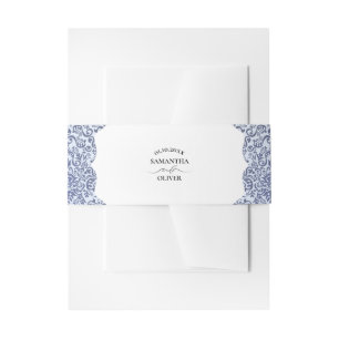 Bandeau De Faire-part Mariage élégant en damas bleu