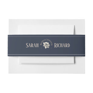 Bandeau De Faire-part Mariage Élégant Fleur de Navy Bleu Rustique et Fle