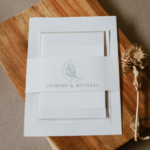 Bandeau De Faire-part Mariage Élégant Lune et Étoiles Vert Sauge