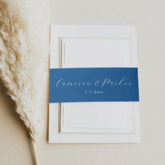 Bandeau De Faire-part Mariage élégant Navy Blue Script Names