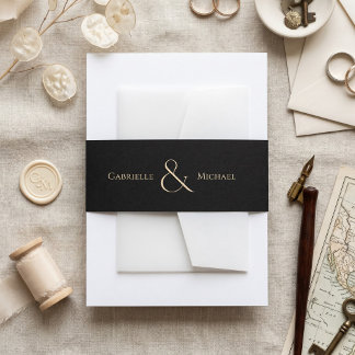 Bandeau De Faire-part Mariage Élégant Timeless Monogramme Noir Crème