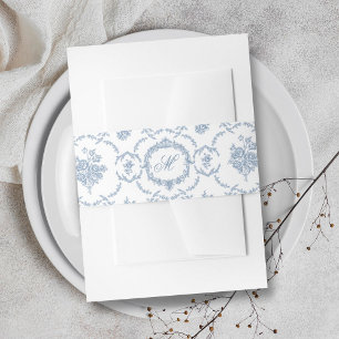 Bandeau De Faire-part Mariage Élégant Vintage Bleu Toile Monogramme