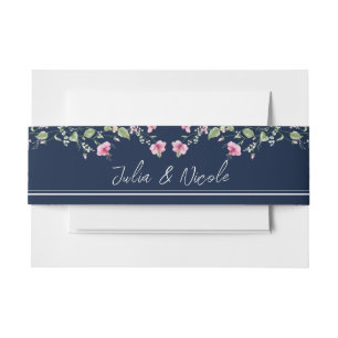 Bandeau De Faire-part Mariage Fleur d'Hibiscus Rose Bleu Navy Poussiéreu