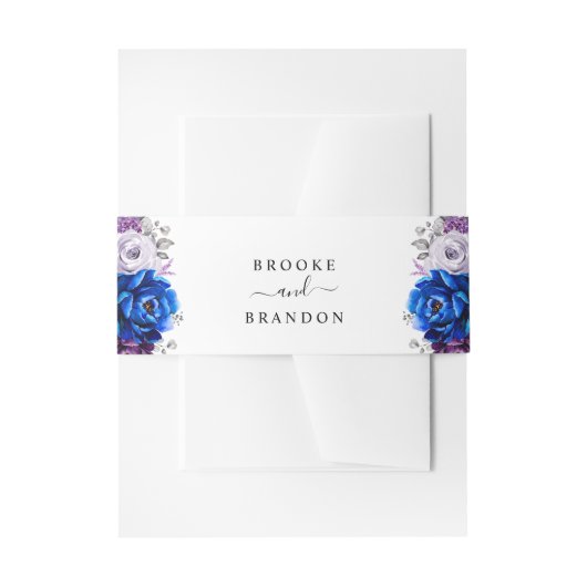 Bandeau De Faire-part Mariage Fleurs de Bleu Royal Violet Lilas (Devant example)