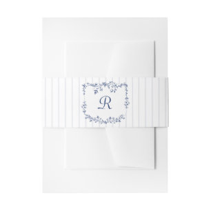 Bandeau De Faire-part Mariage Fleurs de Style Français Rayures Bleu Nuit