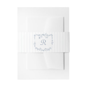 Bandeau De Faire-part Mariage Fleurs Françaises Rayures Bleu Poussiéreux