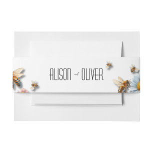 Bandeau De Faire-part Mariage Fleurs Sauvages Aquarelle Abeille