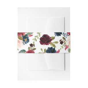 Bandeau De Faire-part Mariage floral aquarelle bordeaux et bleu marine
