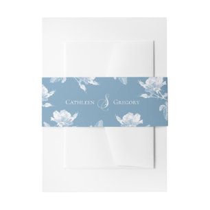 Bandeau De Faire-part Mariage Floral aux Roses Blanches Bleu Poussiéreux