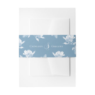 Bandeau De Faire-part Mariage Floral aux Roses Blanches Bleu Poussiéreux