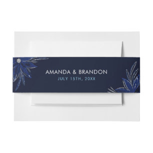 Bandeau De Faire-part Mariage floral bleu argenté et marine