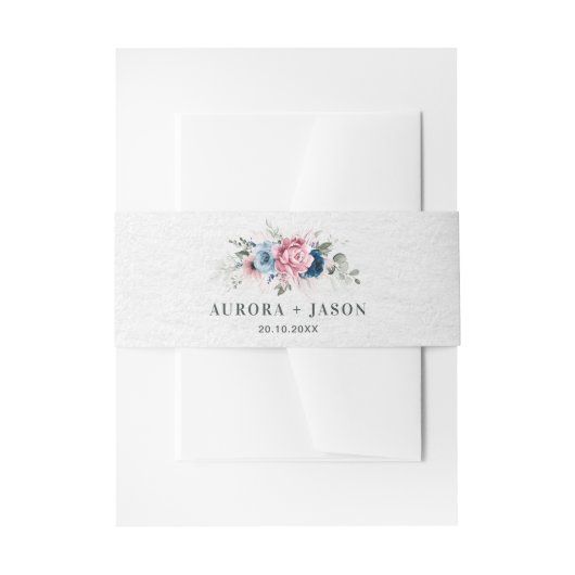 Bandeau De Faire-part Mariage floral bleu bleu bleu pastel rose (Devant example)