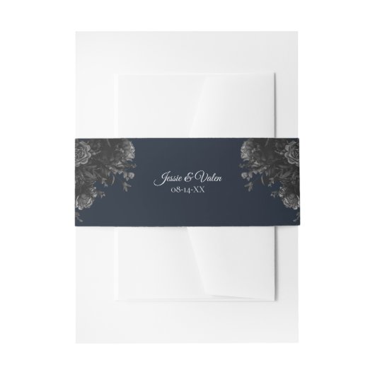 Bandeau De Faire-part Mariage floral bleu bleu marine (Devant example)