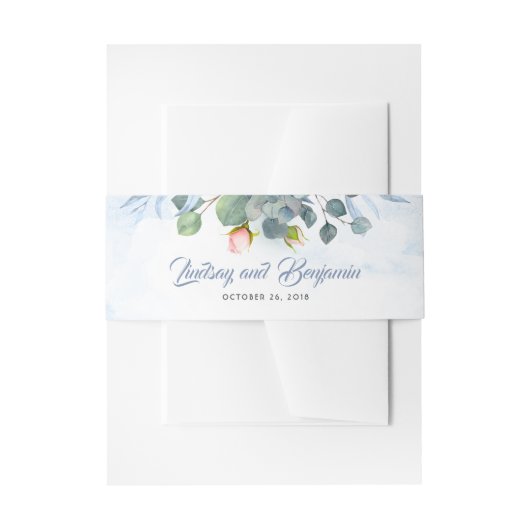 Bandeau De Faire-part Mariage floral bleu et rose poussiéreux (Devant example)