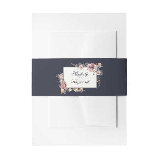Bandeau De Faire-part Mariage floral bleu marine et bleu mauve (Devant example)