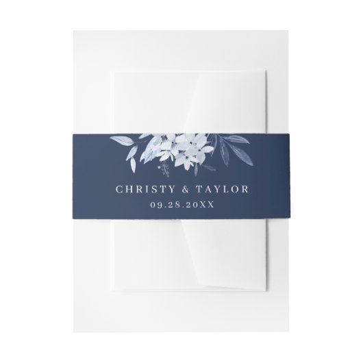 Bandeau De Faire-part Mariage floral bleu marine moderne (Devant example)