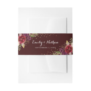 Bandeau De Faire-part Mariage Floral Bourgogne Confettis Dorés