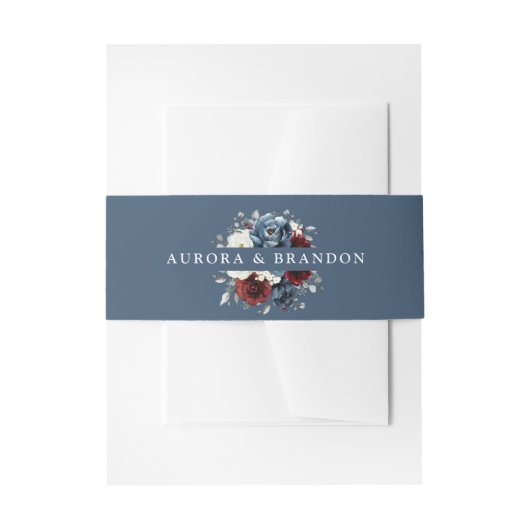 Bandeau De Faire-part Mariage Floral d'ivoire blanc bleu ardoise en (Devant example)