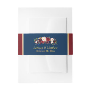 Bandeau De Faire-part Mariage floral d'or de bleu marine de Marsala