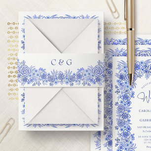 Bandeau De Faire-part Mariage Floral Français Bleu