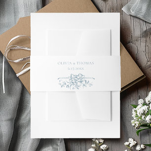 Bandeau De Faire-part Mariage Floral Liseré Bleu Poussiéreux Romantique