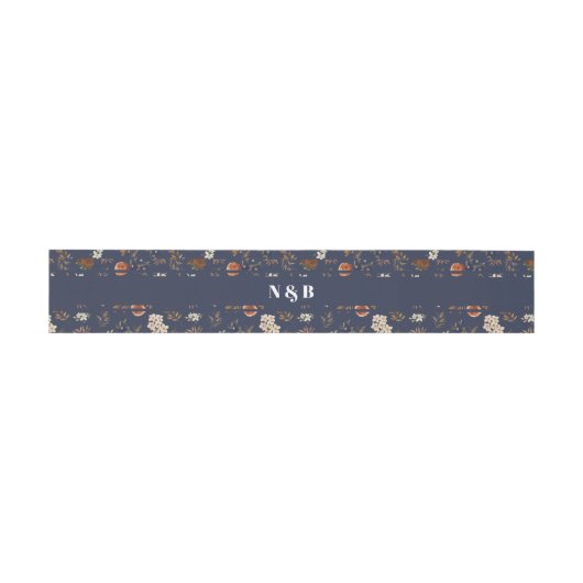Bandeau De Faire-part Mariage floral Monogram Blue Rust (Plat)