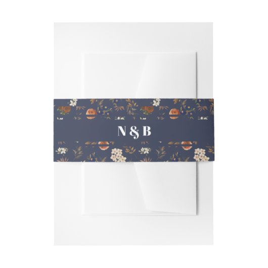 Bandeau De Faire-part Mariage floral Monogram Blue Rust (Devant example)