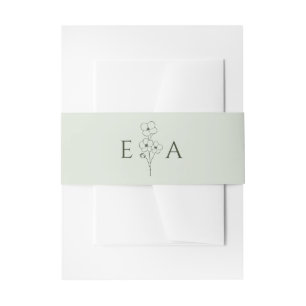 Bandeau De Faire-part Mariage Floral Monogramme Dessiné à la Main Vert S