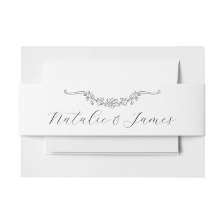 Bandeau De Faire-part Mariage Floral Noir et Blanc Classe Argent de Fami